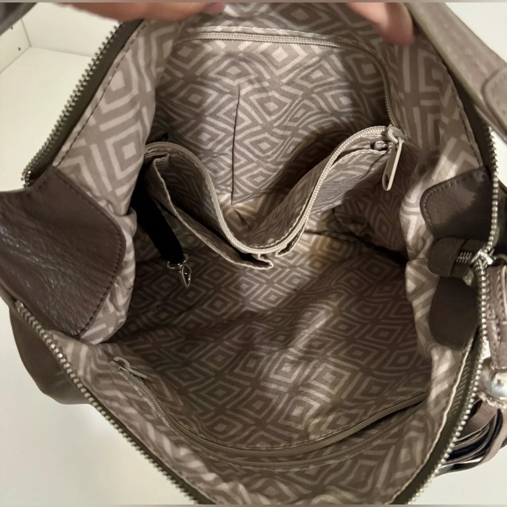 Authentic Brighton Brant Hobo Bag Black and Mink Leather‎ With Decorative Tassel